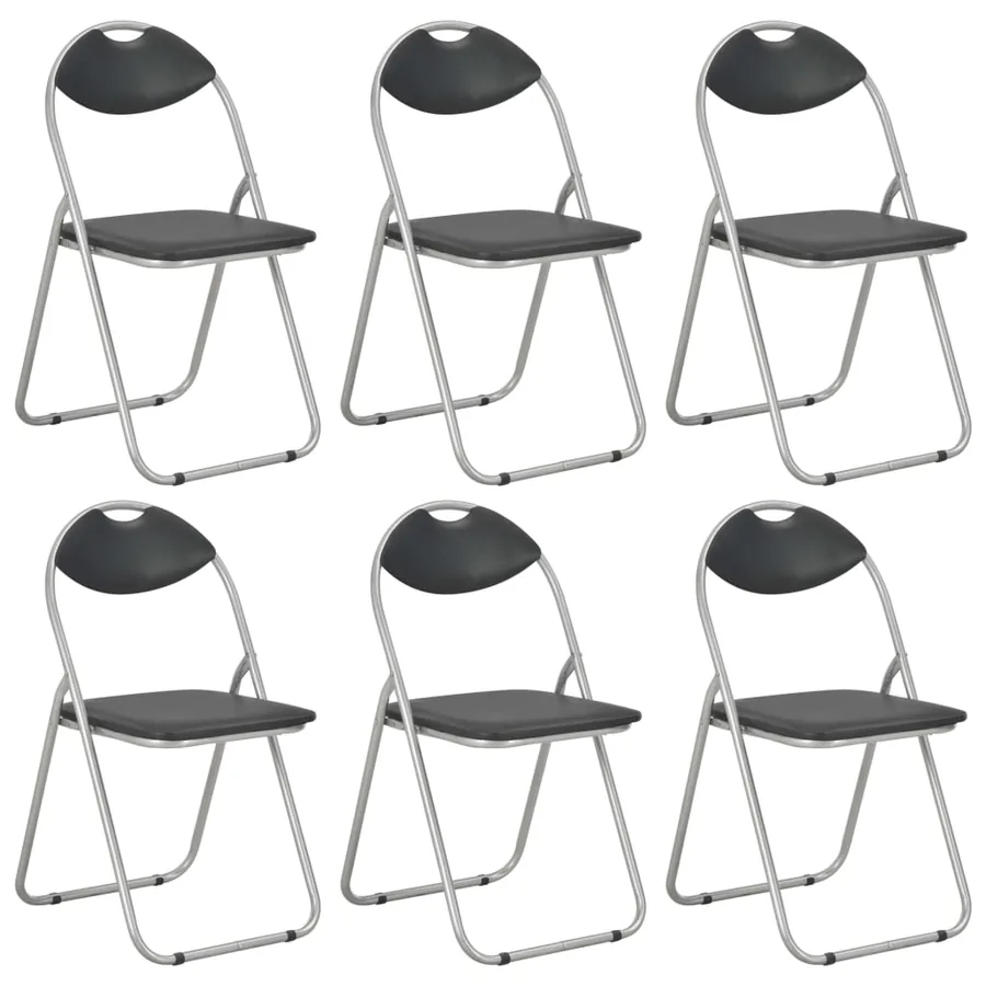 Chaises pliantes à manger lot de 6 noir similicuir