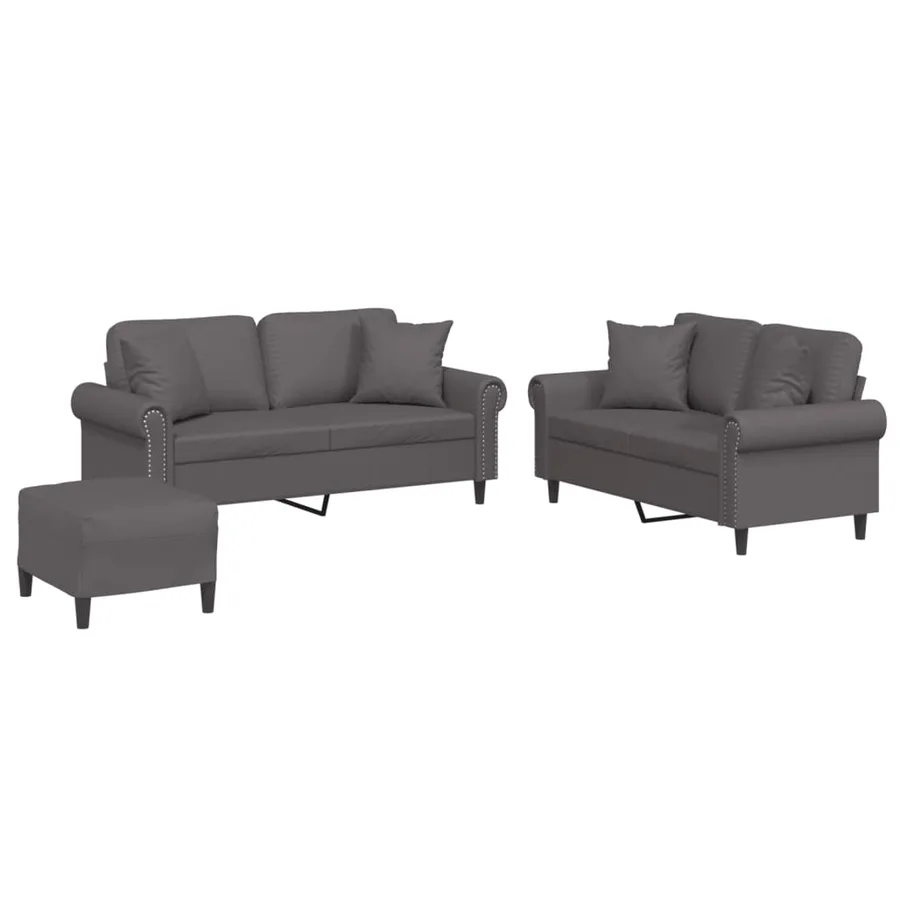 Ensemble de canapés 3 pcs avec coussins gris similicuir - 2