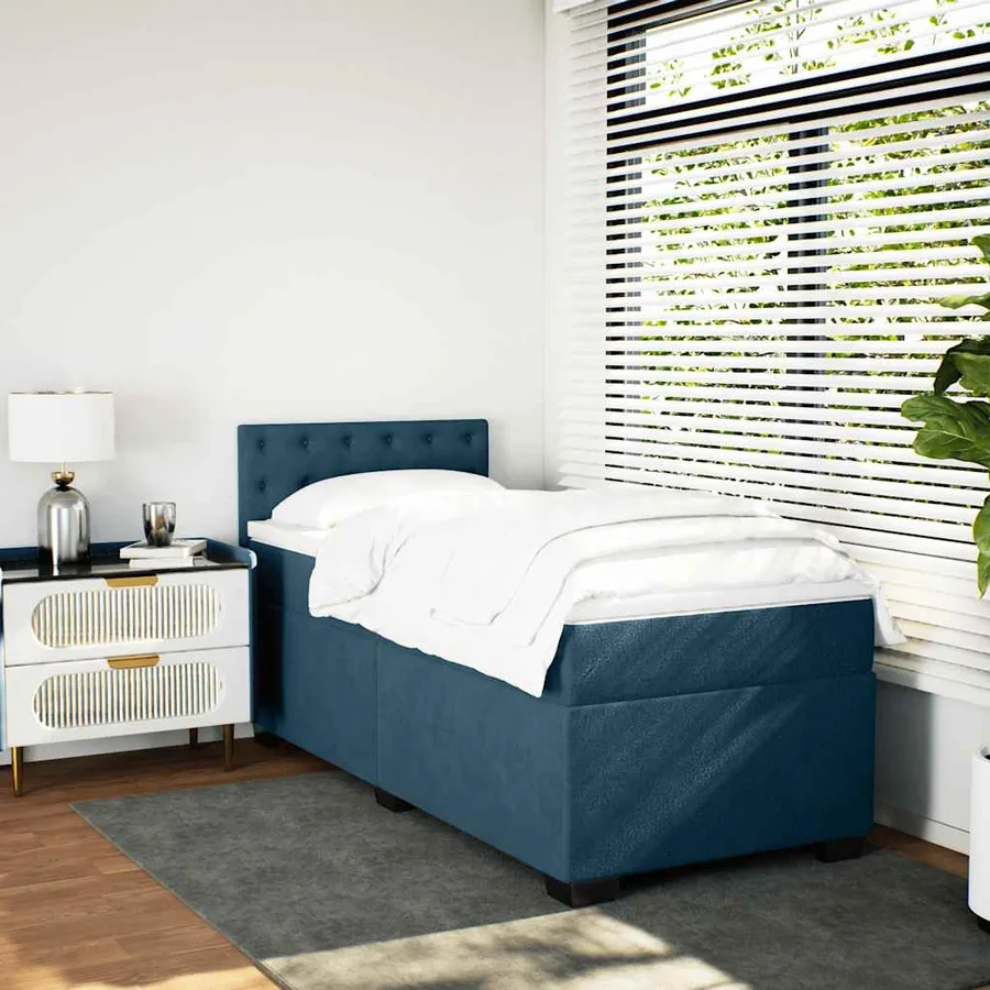 Sommier à lattes de lit avec matelas bleu 90x200 cm velours - 4