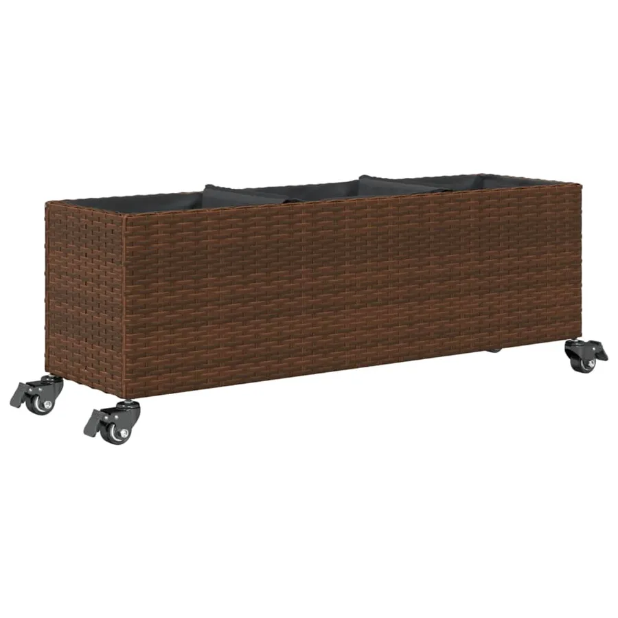 Jardinière avec roulettes et 3 pots marron 107x32x38 cm rotin - 7