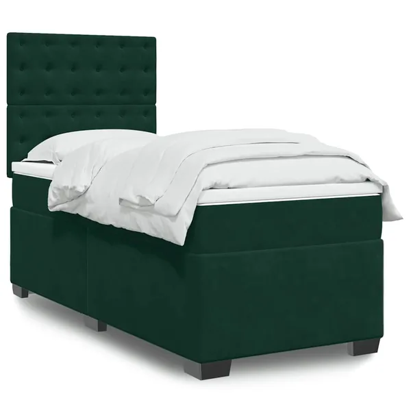Sommier à lattes de lit avec matelas Vert foncé 100x200 cm