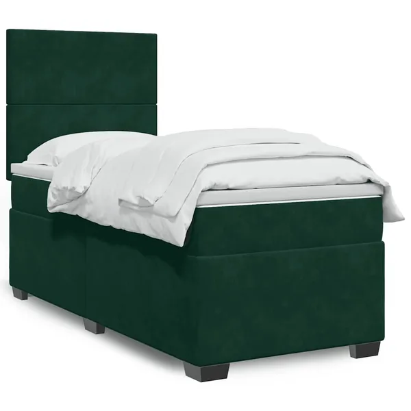 Sommier à lattes de lit avec matelas Vert foncé 100x200 cm