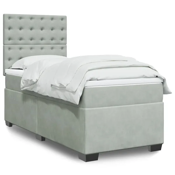 Sommier à lattes de lit et matelas Gris clair 100x200cm Velours