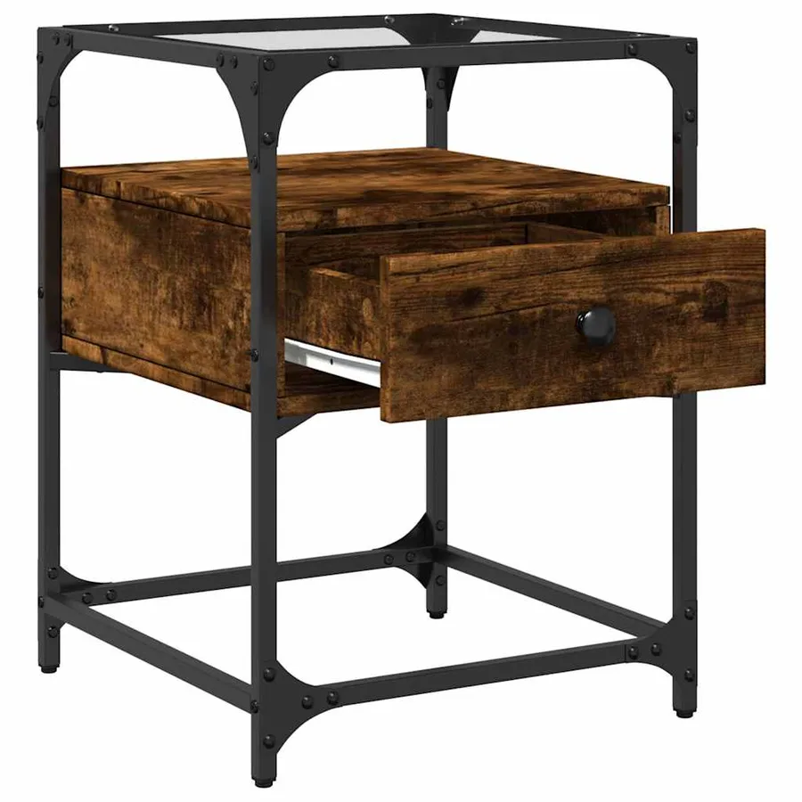Table de chevet chêne fumé 40x40x55 cm bois d'ingénierie - 7
