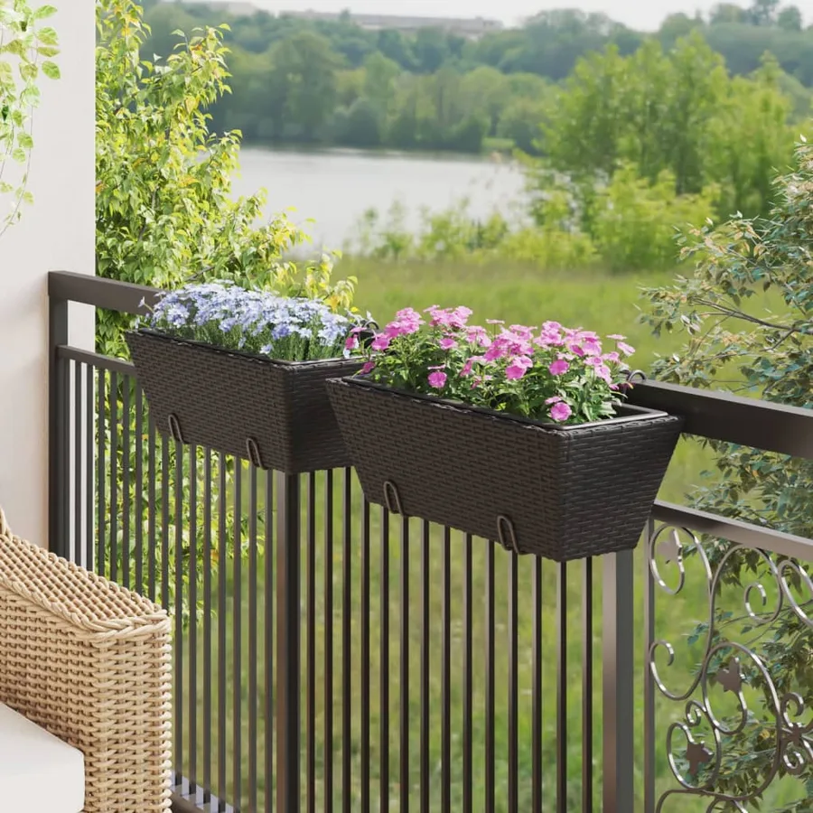 Jardinières avec crochets 2 pcs noir résine tressée - 3