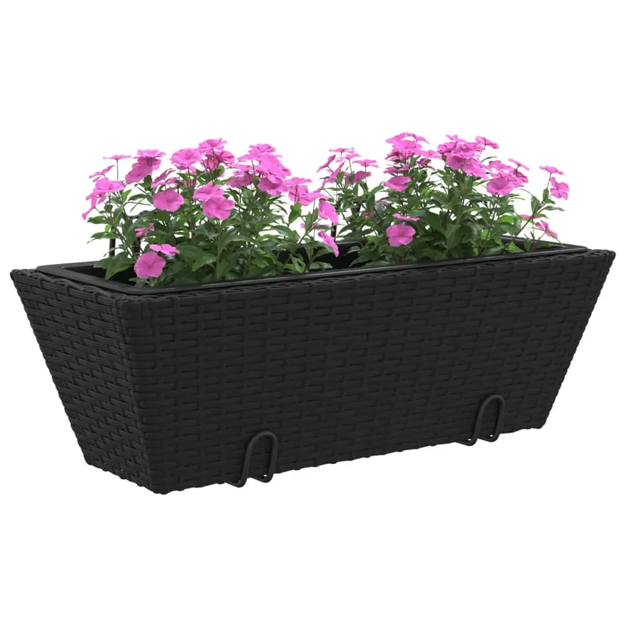 Jardinières avec crochets 2 pcs noir résine tressée - 4