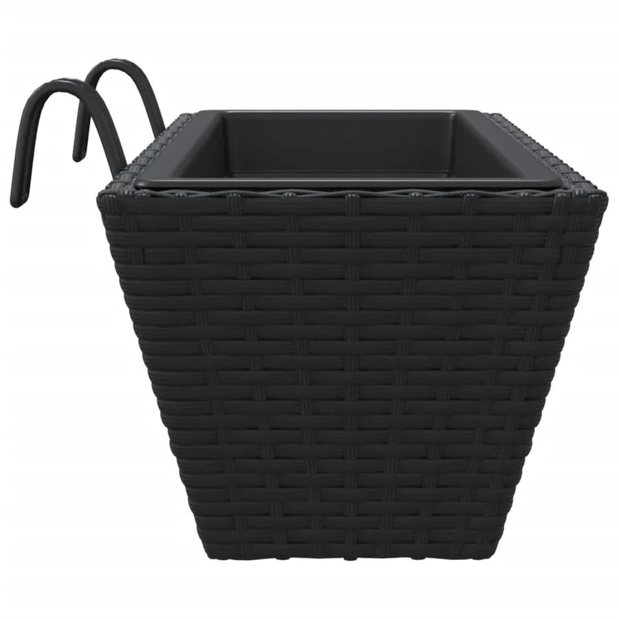 Jardinières avec crochets 2 pcs noir résine tressée - 6
