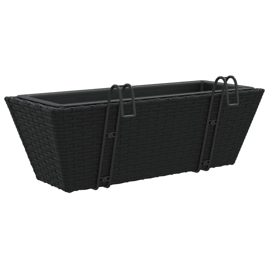 Jardinières avec crochets 2 pcs noir résine tressée - 7