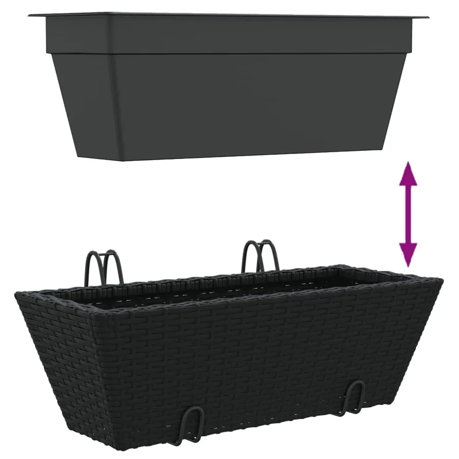 Jardinières avec crochets 2 pcs noir résine tressée - 9