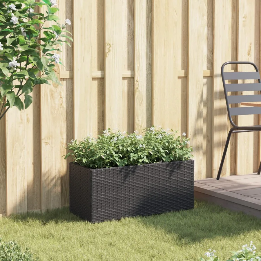 Jardinière avec 2 pots noir 72x30x32 cm résine tressée - 3