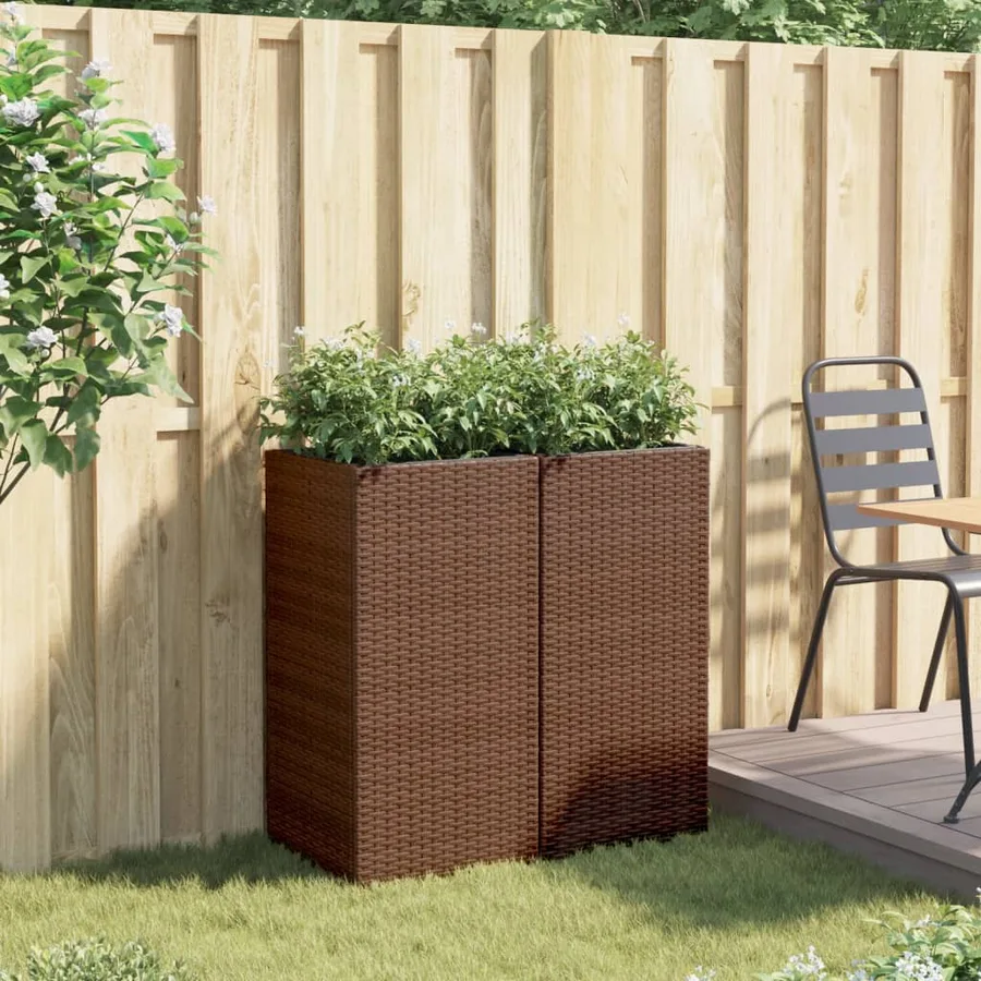 Jardinières 2 pcs marron 40x40x80 cm résine tressée - 3