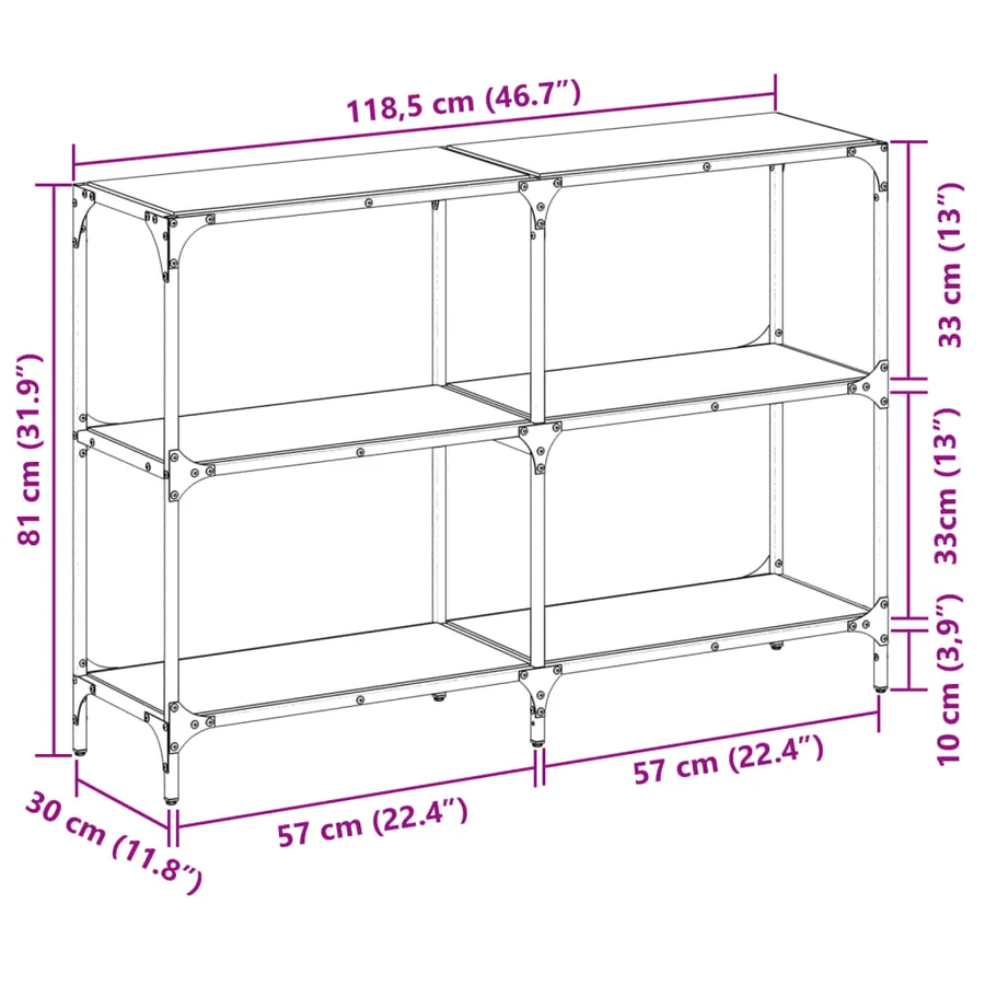 Table console avec dessus en verre noir 118,5x30x81 cm acier - 9