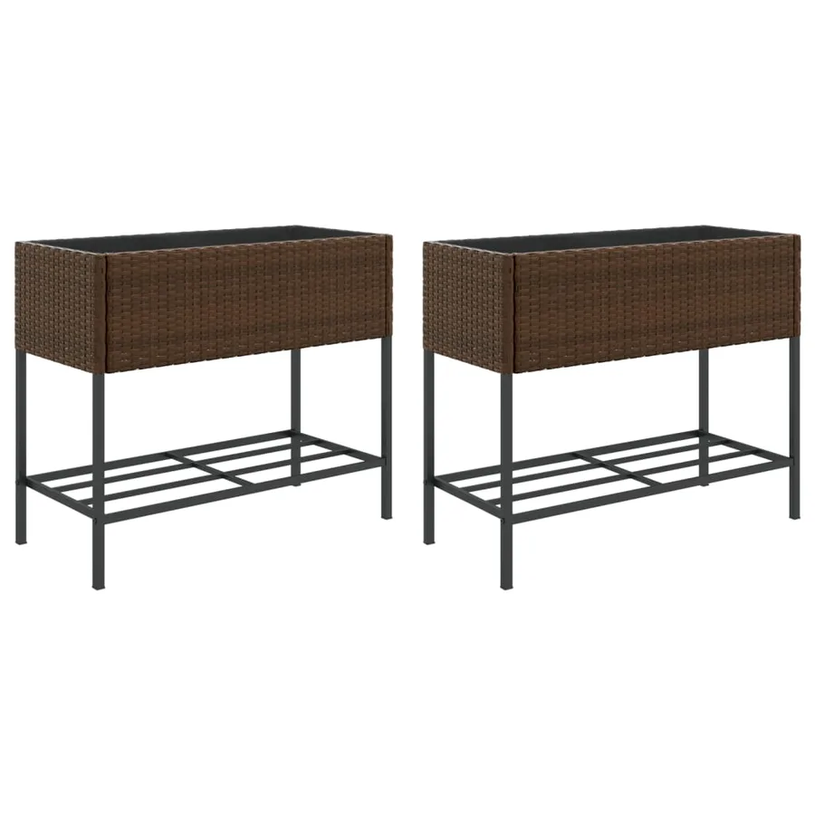 Jardinières avec étagère 2 pcs brun 90x40x75 cm résine tressée - 2