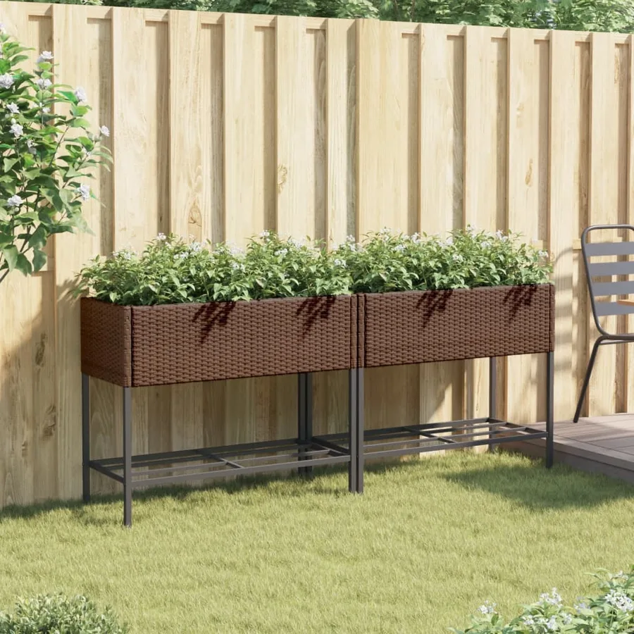 Jardinières avec étagère 2 pcs brun 90x40x75 cm résine tressée - 3