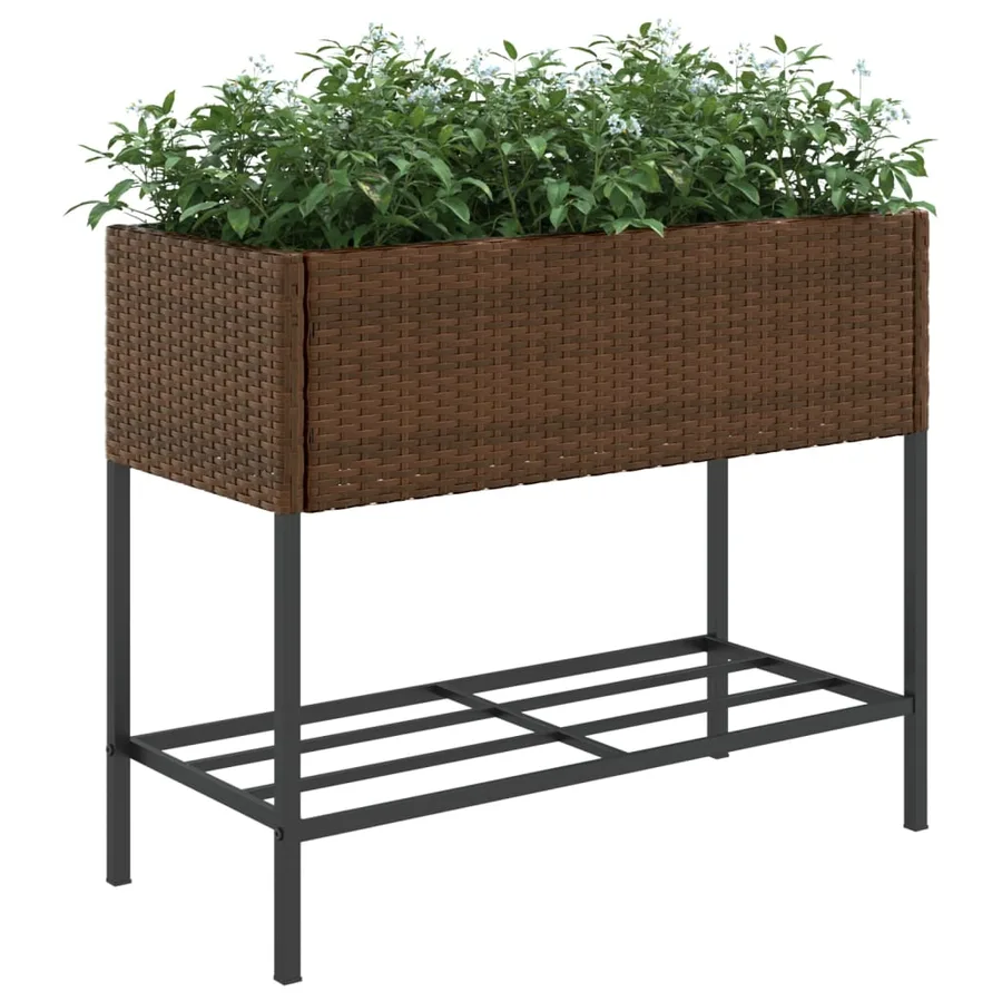 Jardinières avec étagère 2 pcs brun 90x40x75 cm résine tressée - 4