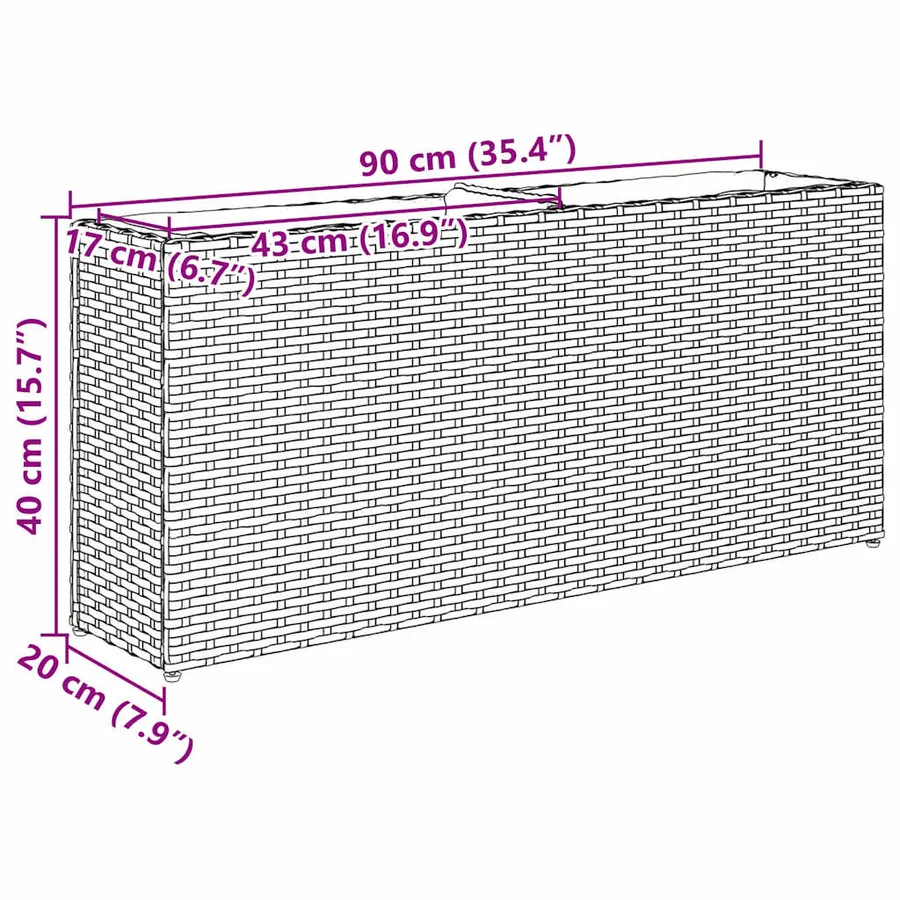 Jardinières avec 2 pots 2 pcs gris 90x20x40 cm résine tressée - 12