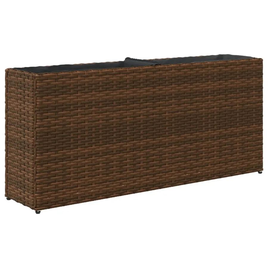 Jardinière avec 2 pots marron 90x20x40 cm résine tressée - 7