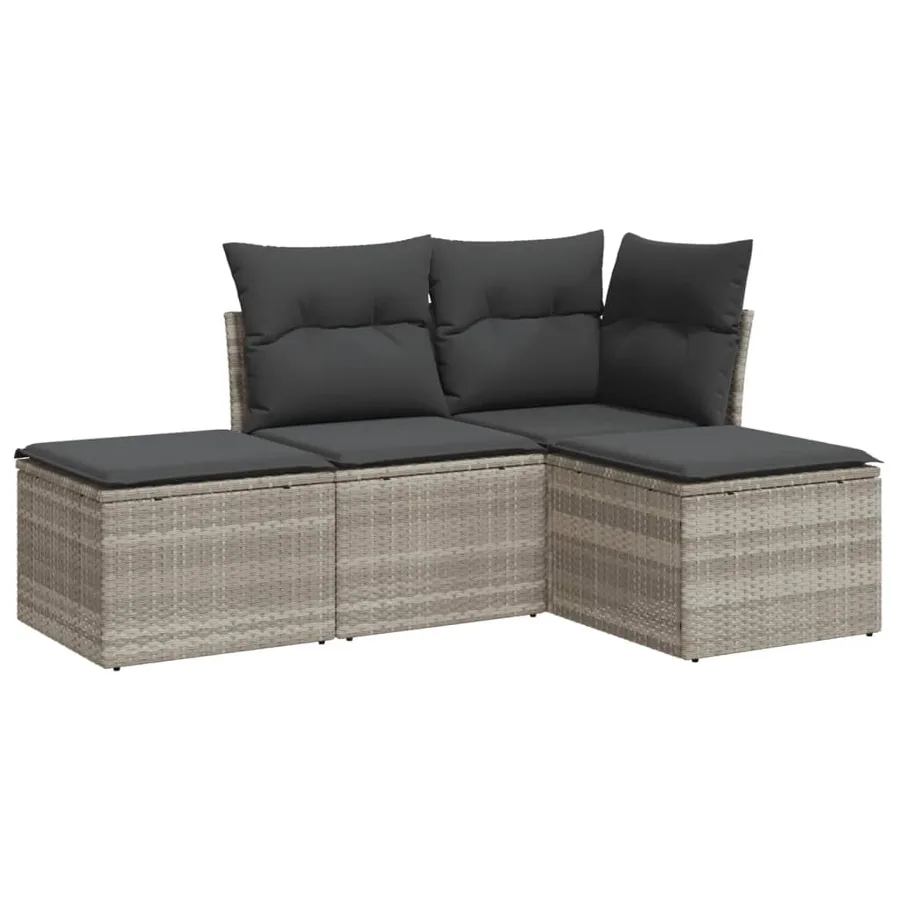 Salon de jardin 4 pcs avec coussins gris clair résine tressée - 2