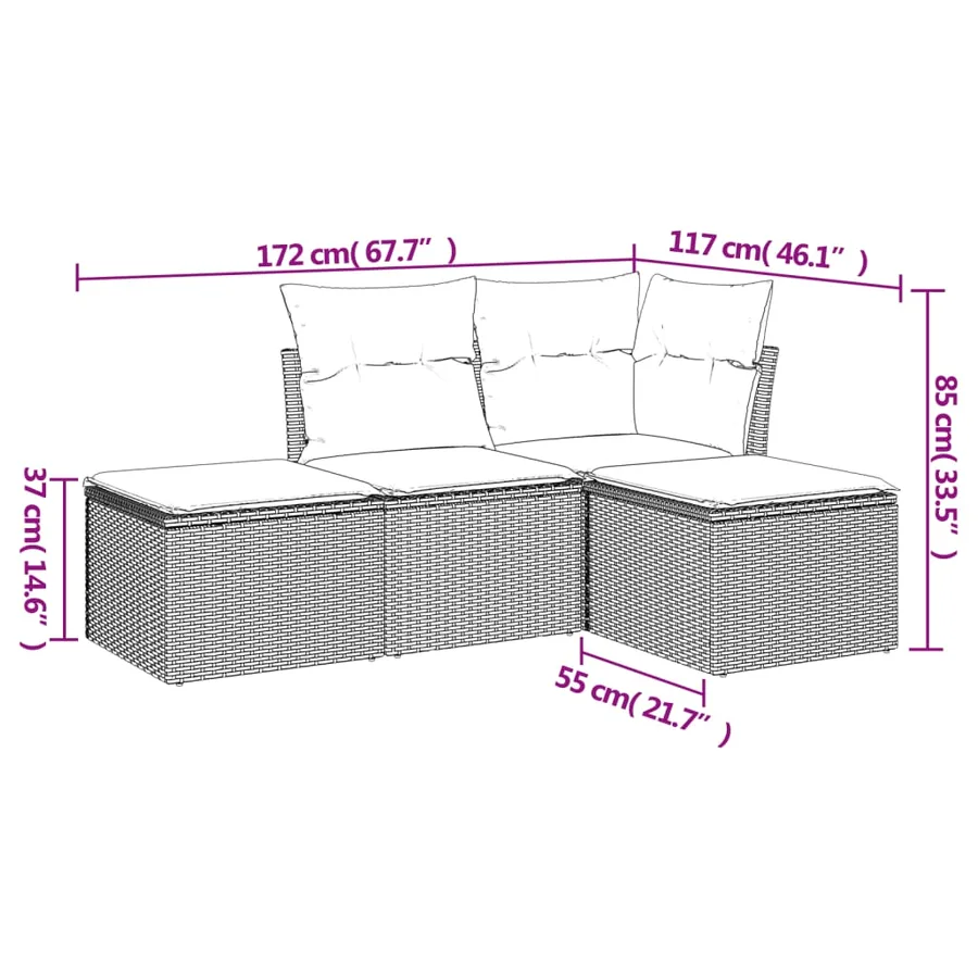 Salon de jardin 4 pcs avec coussins gris clair résine tressée - 3