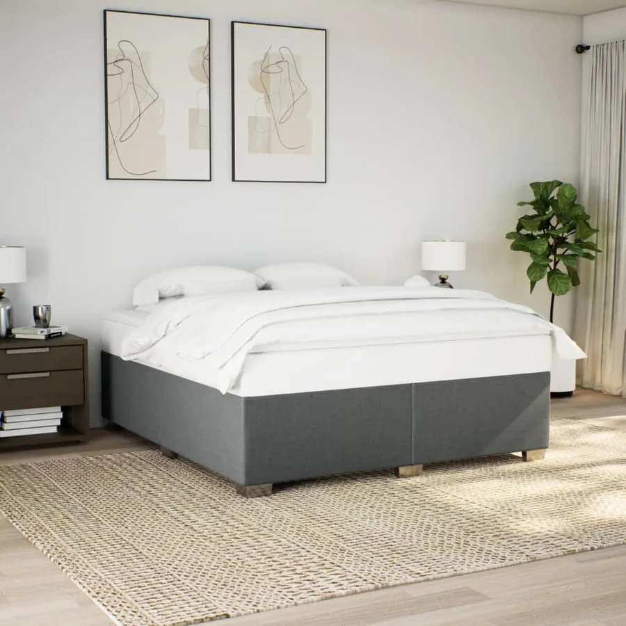 Sommier à lattes de lit avec matelas Gris foncé 200x200cm Tissu - 3