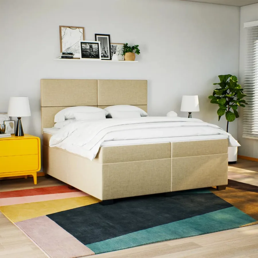 Sommier à lattes de lit avec matelas Crème 200x200 cm Tissu - 3
