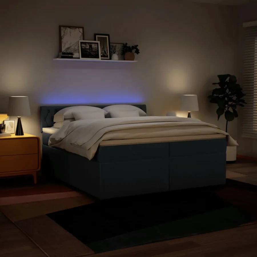 Sommier à lattes de lit avec matelas Bleu 200x200 cm Tissu - 5