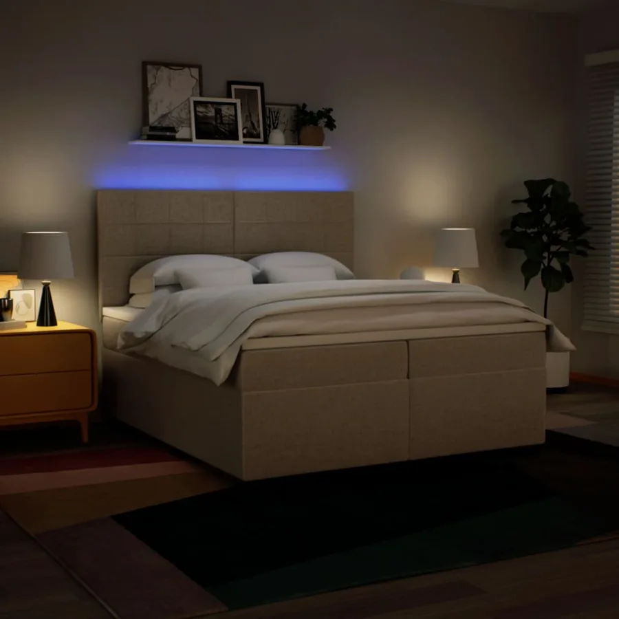 Sommier à lattes de lit avec matelas Crème 200x200 cm Tissu - 5