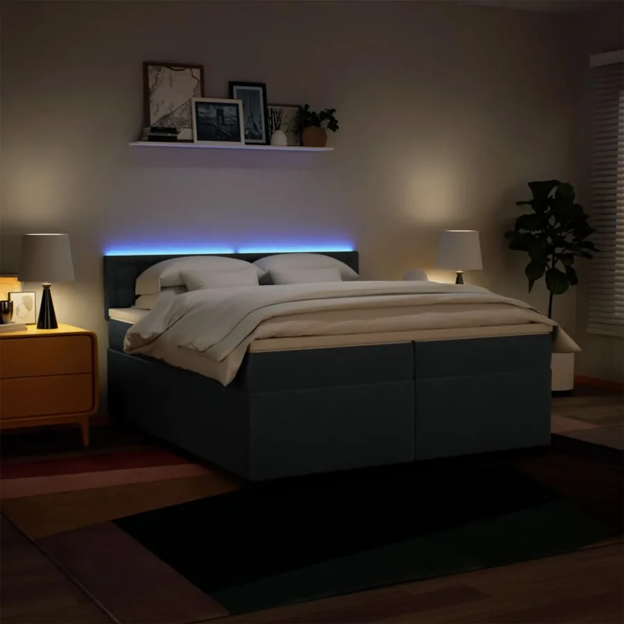 Sommier à lattes de lit avec matelas Bleu 200x200 cm Tissu - 5