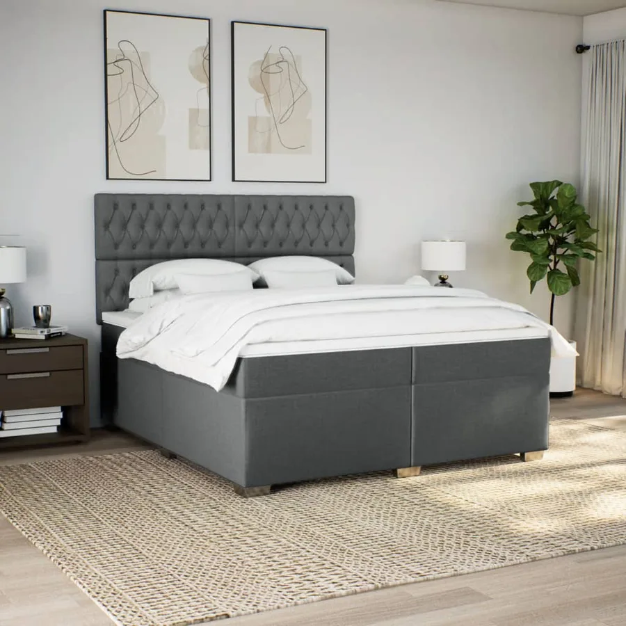 Sommier à lattes de lit avec matelas Gris foncé 200x200cm Tissu - 3