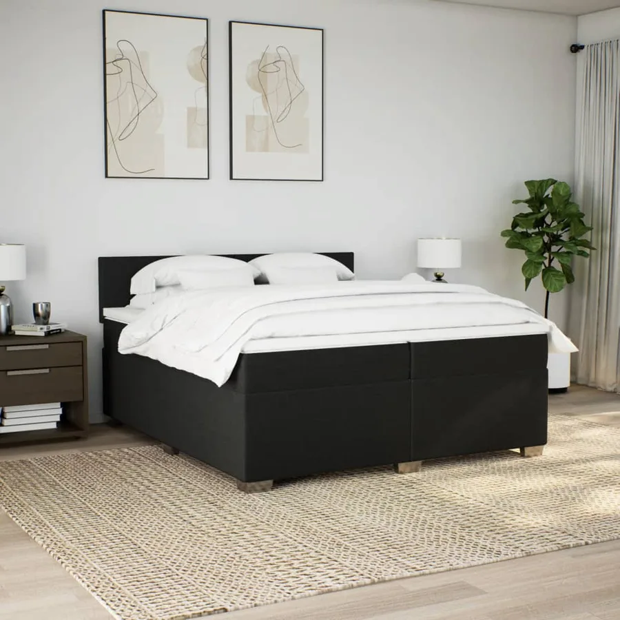 Sommier à lattes de lit avec matelas Noir 200x200 cm Tissu - 3