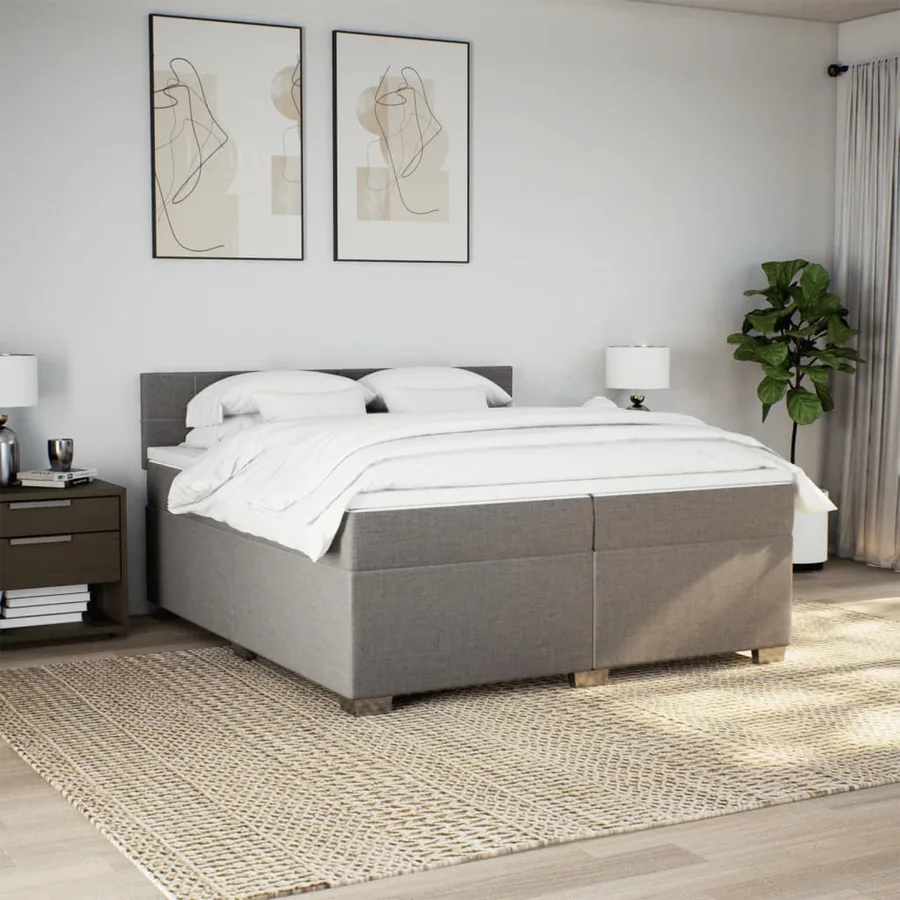Sommier à lattes de lit avec matelas Taupe 200x200 cm Tissu - 4