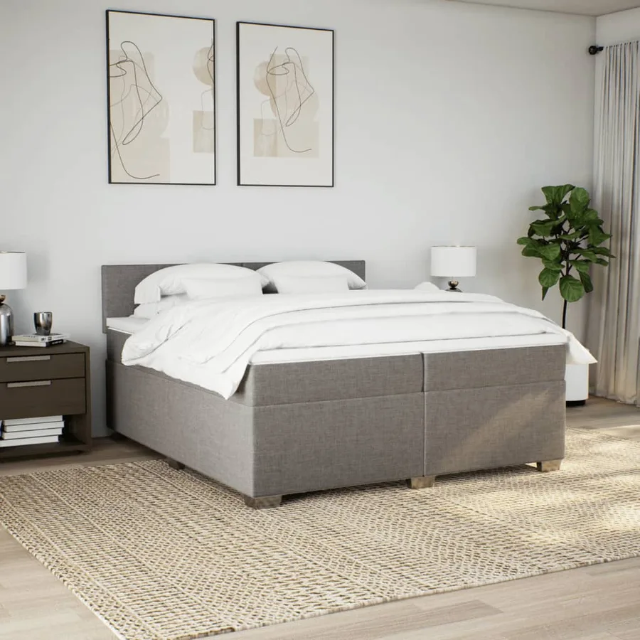 Sommier à lattes de lit avec matelas Taupe 200x200 cm Tissu - 4