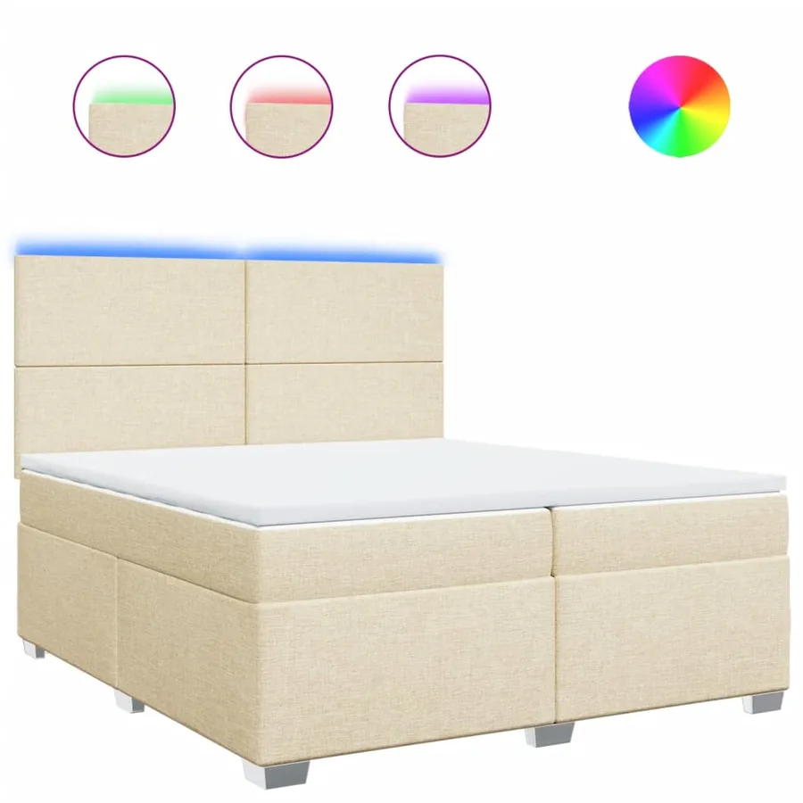 Sommier à lattes de lit avec matelas Crème 200x200 cm Tissu - 2