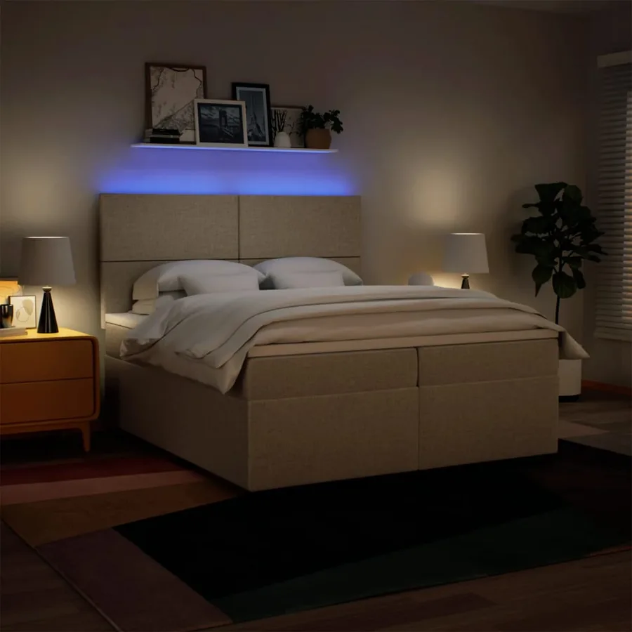 Sommier à lattes de lit avec matelas Crème 200x200 cm Tissu - 5