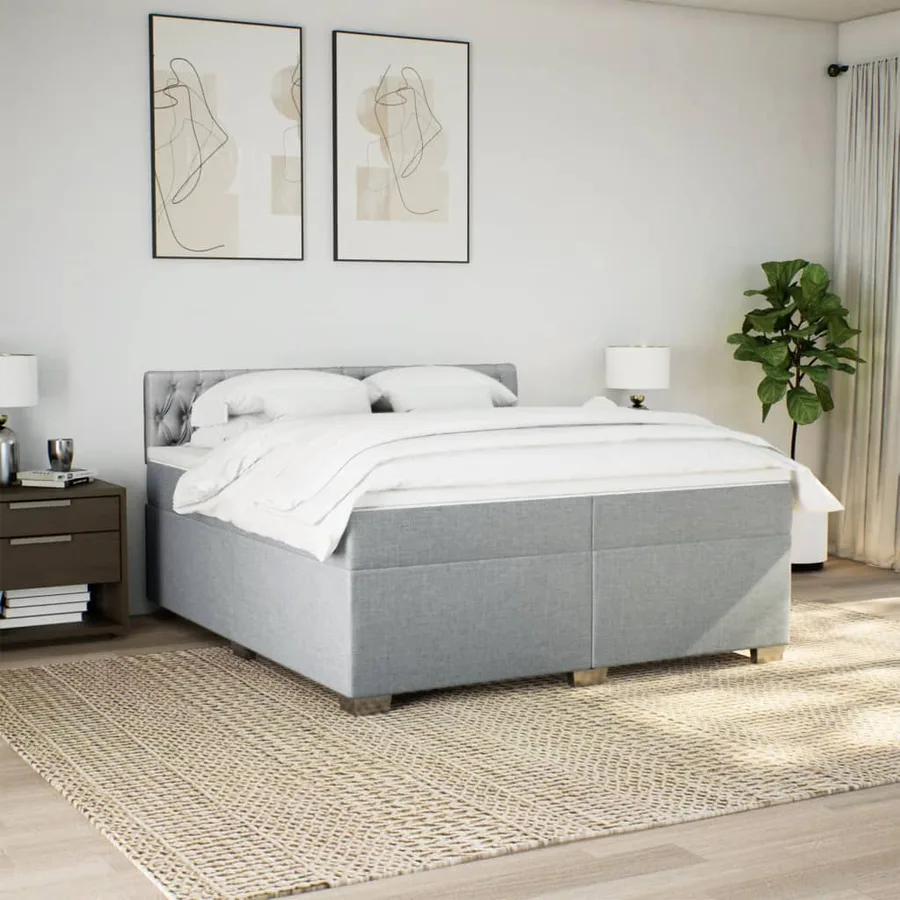 Sommier à lattes de lit avec matelas Gris clair 200x200cm Tissu - 3