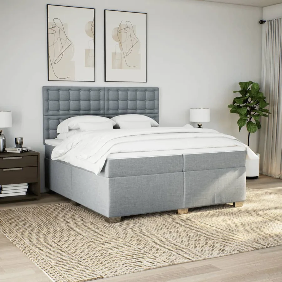 Sommier à lattes de lit avec matelas Gris clair 200x200cm Tissu - 4
