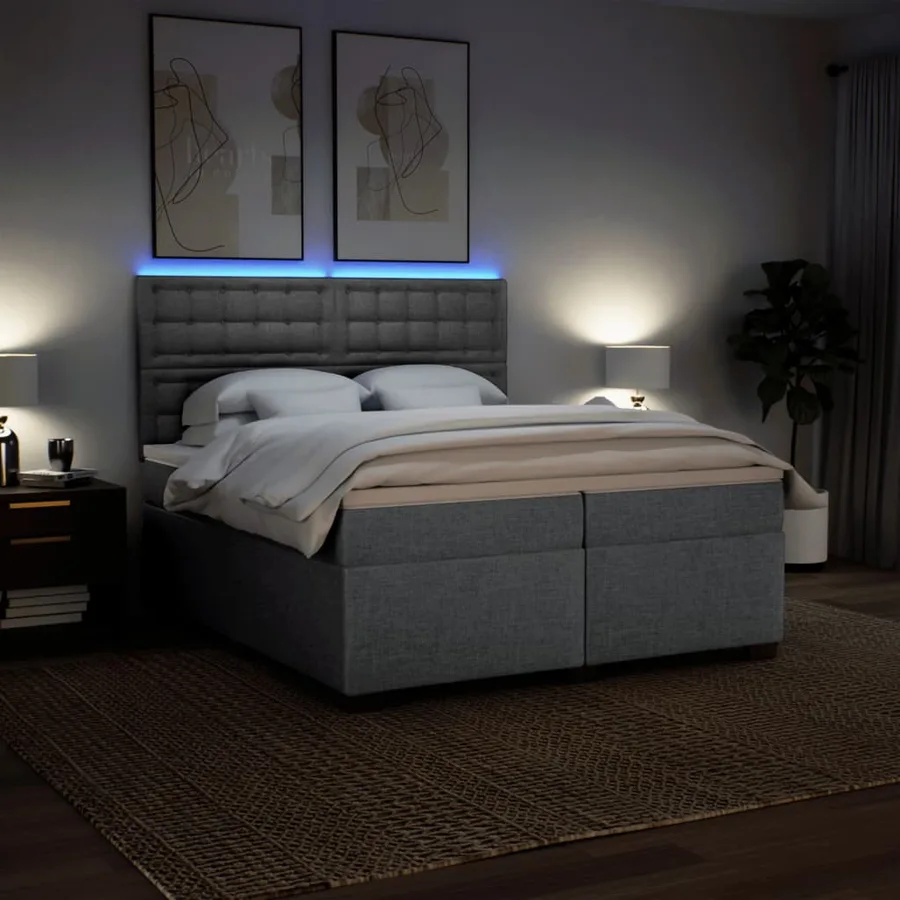 Sommier à lattes de lit avec matelas Gris clair 200x200cm Tissu - 5