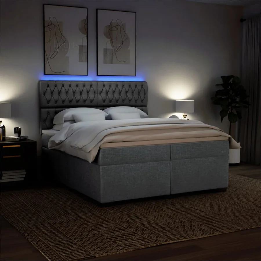 Sommier à lattes de lit avec matelas Gris clair 200x200cm Tissu - 5