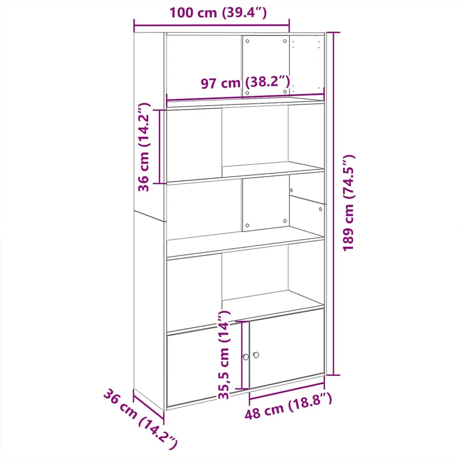Bibliothèque chêne sonoma 100x36x189 cm bois d'ingénierie - 9