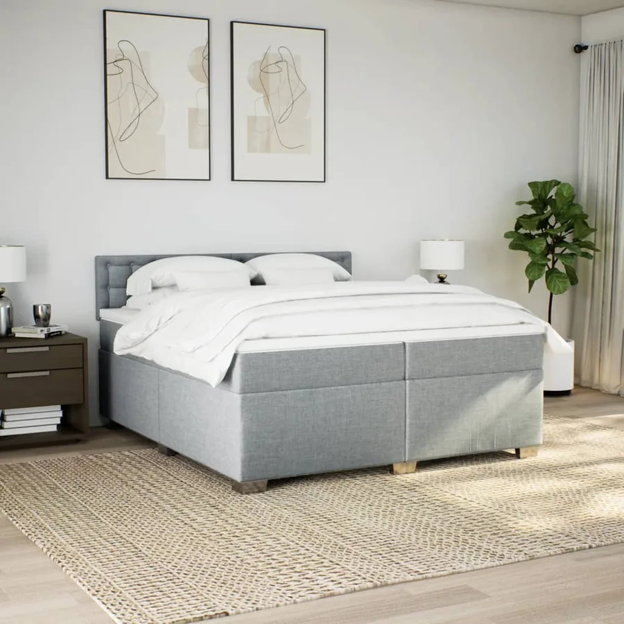 Sommier à lattes de lit avec matelas Gris clair 200x200cm Tissu - 3