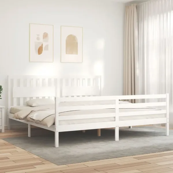 Cadre de lit sans matelas blanc 200x200 cm bois massif
