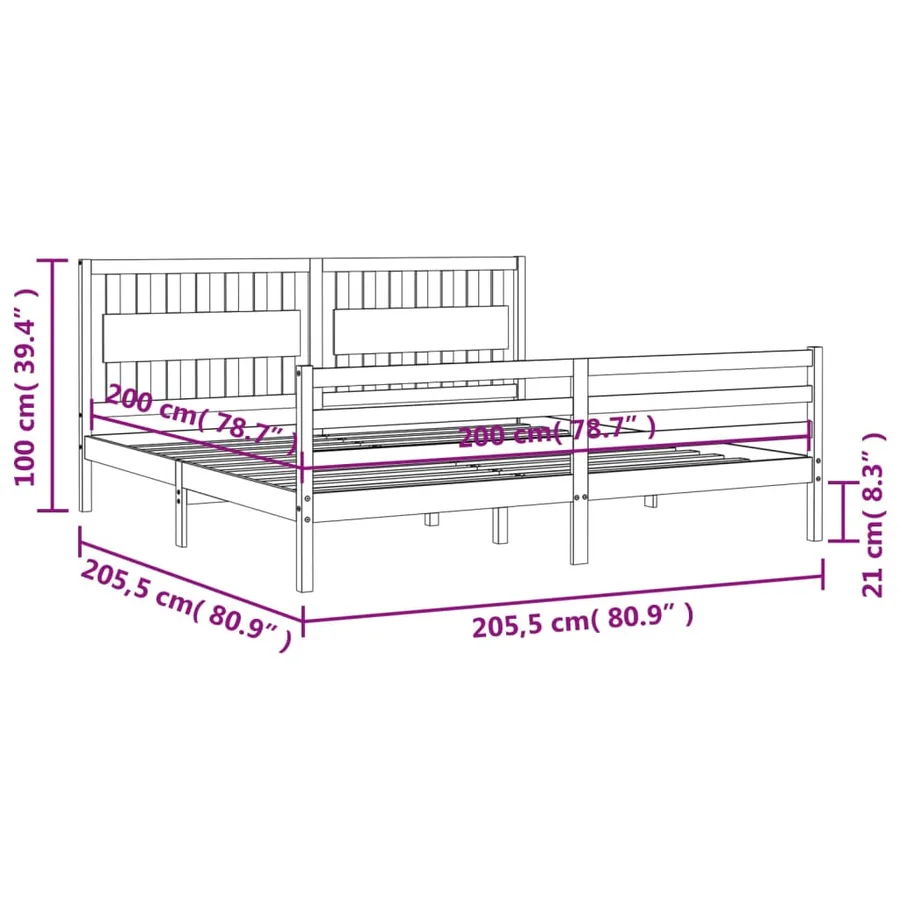 Cadre de lit sans matelas blanc 200x200 cm bois massif - 12
