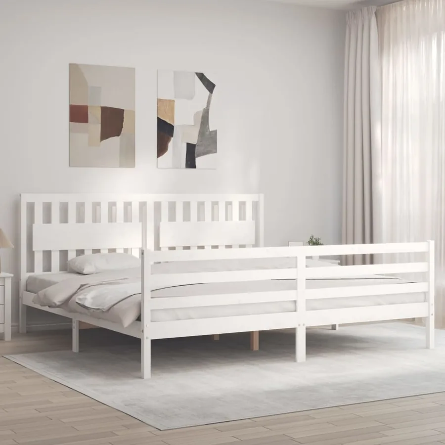 Cadre de lit sans matelas blanc 200x200 cm bois massif - 3