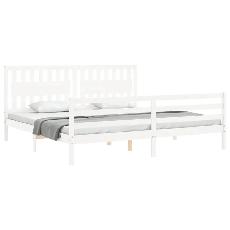 Cadre de lit sans matelas blanc 200x200 cm bois massif - 4