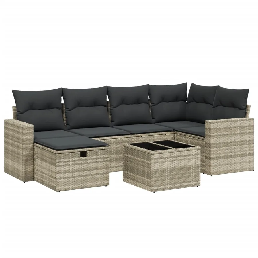 Salon de jardin avec coussins 7 pcs gris clair résine tressée - 2