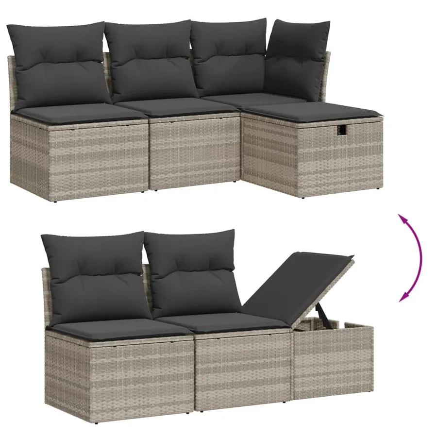 Salon de jardin avec coussins 7 pcs gris clair résine tressée - 3