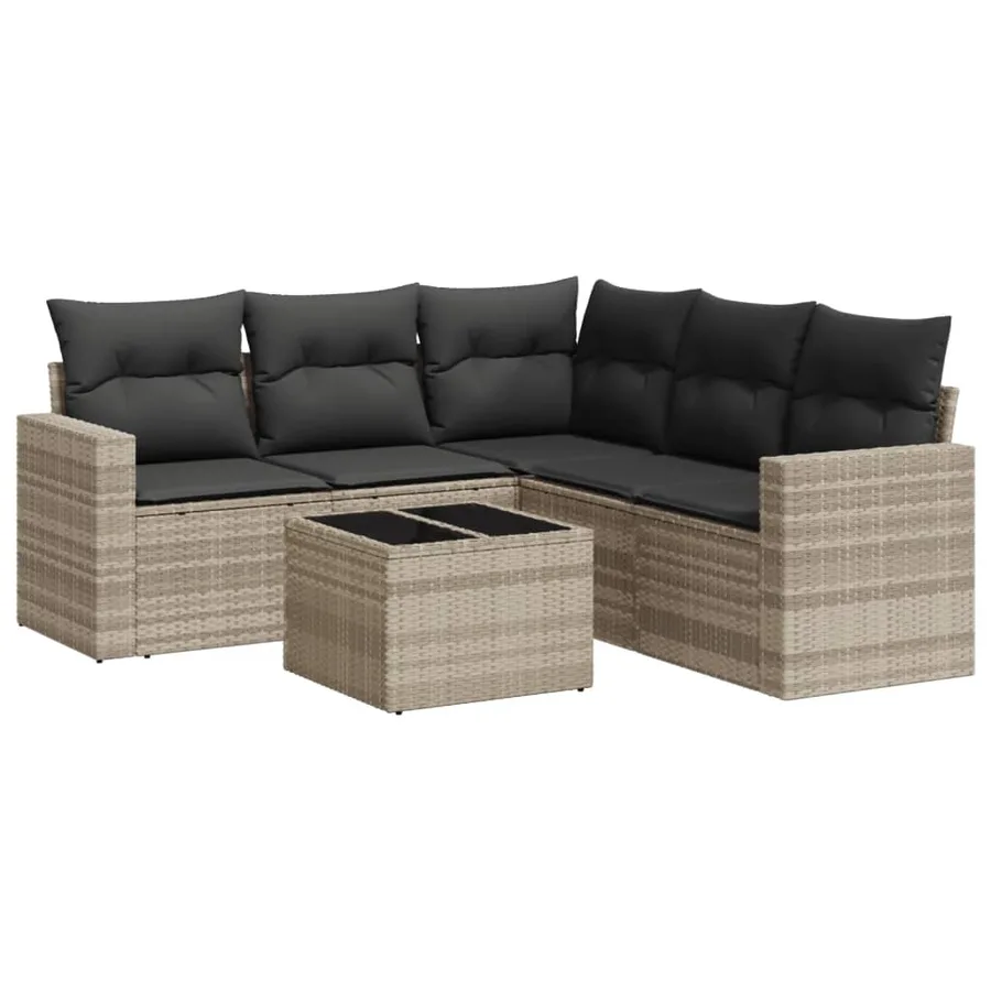 Salon de jardin 6 pcs avec coussins gris clair résine tressée - 2