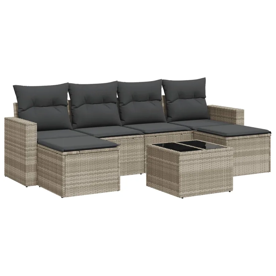 Salon de jardin avec coussins 7 pcs gris clair résine tressée - 2