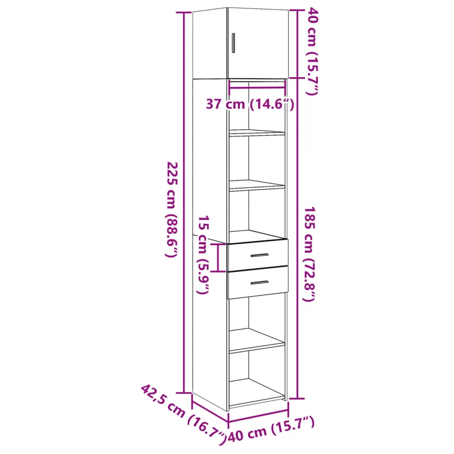 Armoire de rangement mince sonoma gris 40x42,5x225 cm - 14