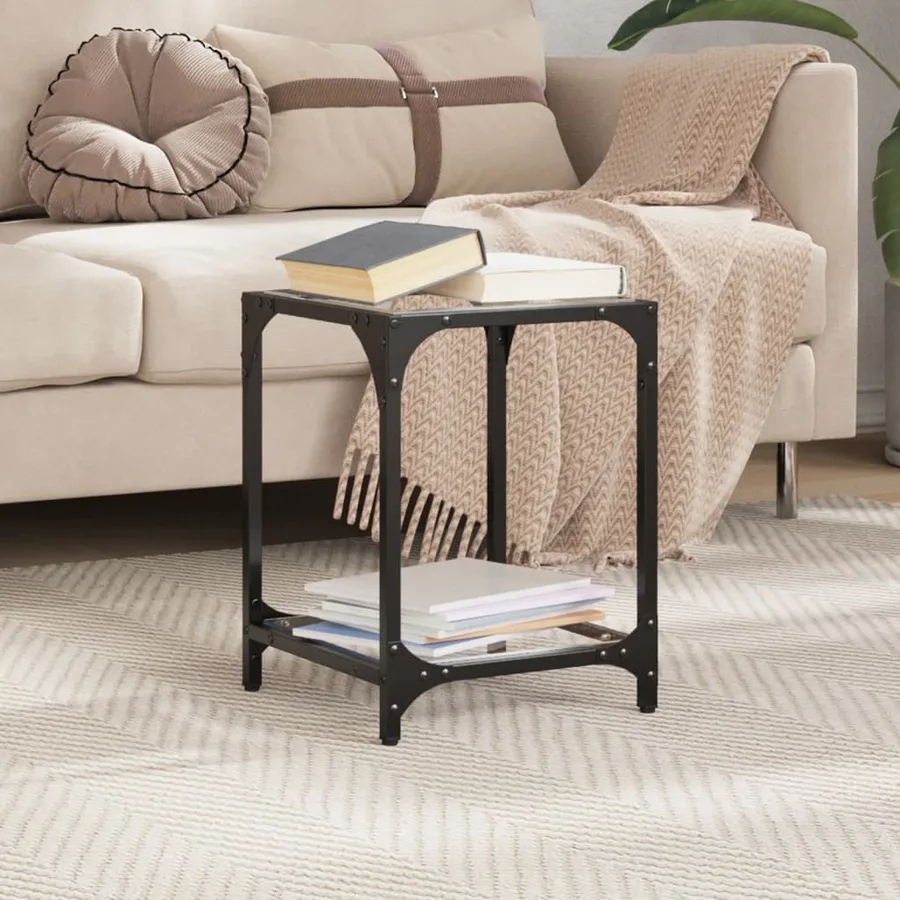 Table basse avec dessus en verre transparent 30x30x40 cm acier - 3